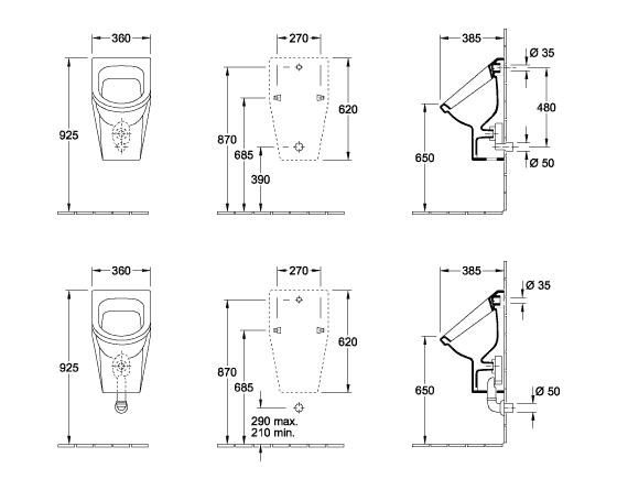 Villeroy & Boch V&B Omnia Architectura Absaug-Urinal Verd.m.Zielobjekt 35x39x62cm Weiß 55740501