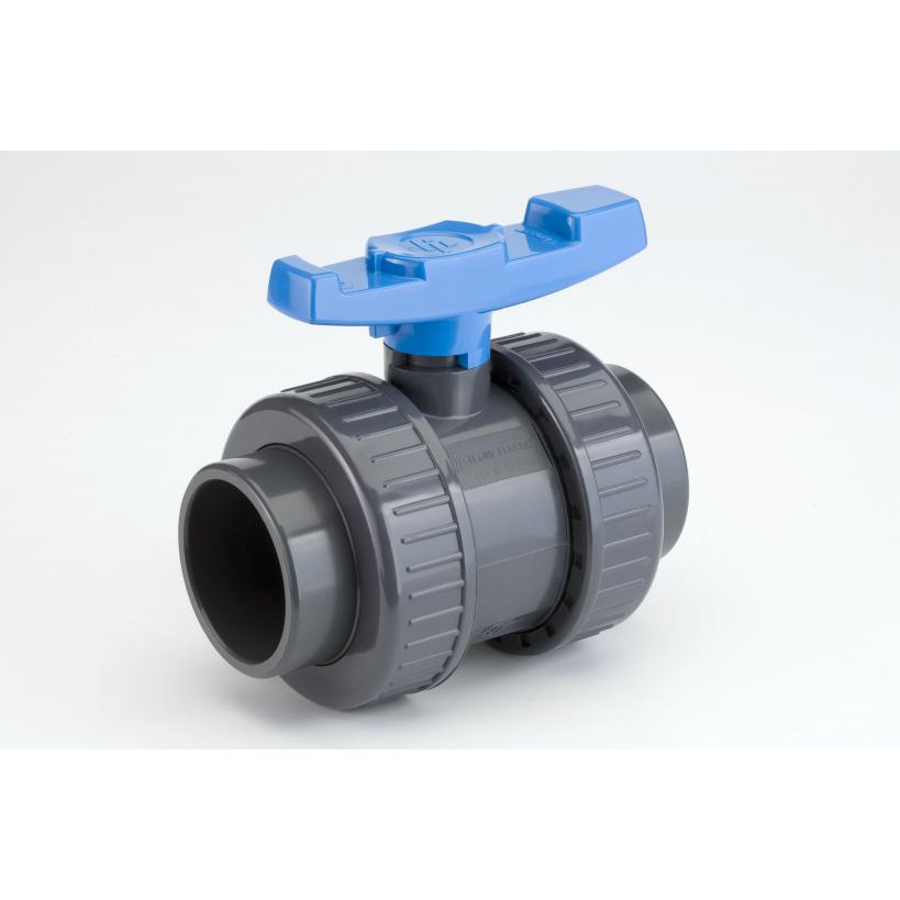 GF pipe, formerly JRG ball valve (safe block) with adhesive sockets, radially installable, removable ISO PVC-U d 50 mm VSA22I500