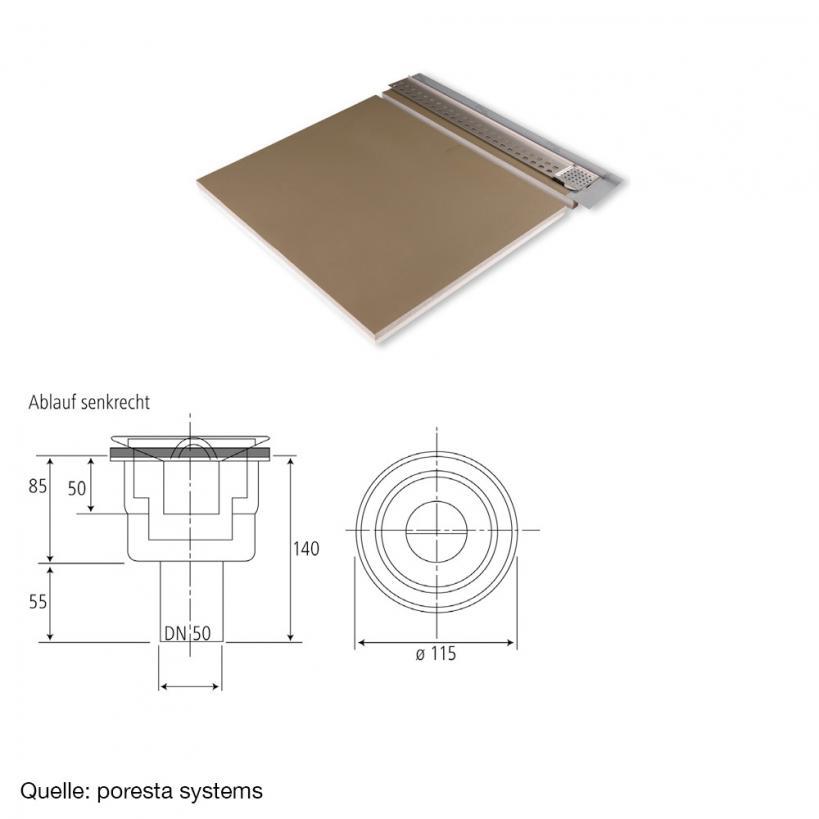 Poresta Systems Österreich Poresta Duschsystem Slot S 12mm Ablauf senkrecht 2000x1200x60mm, links 20001410